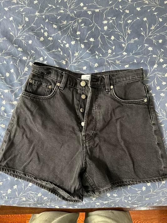 & Other Stories Black Button-Fly Denim Shorts