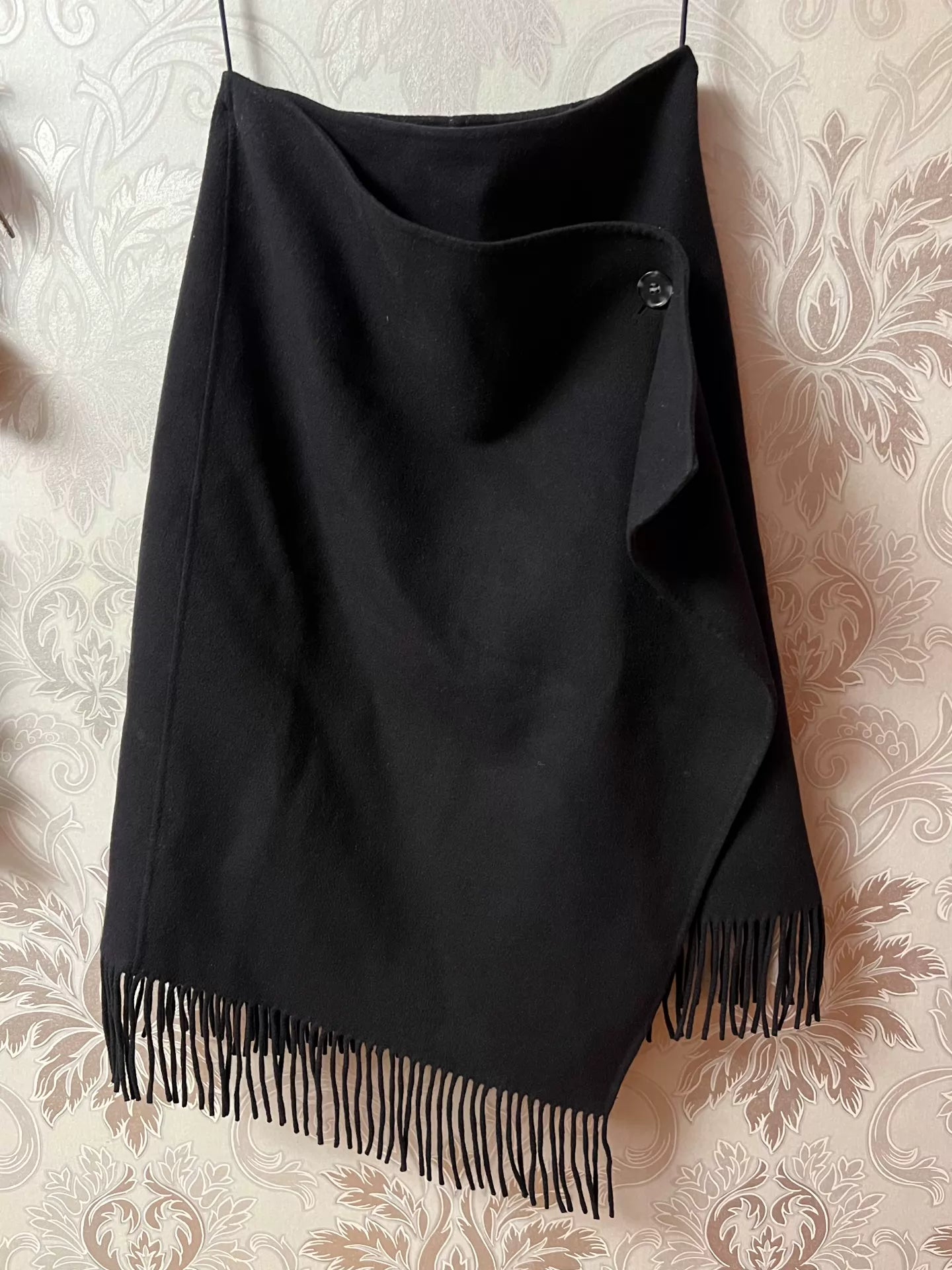 COS Black Fringed Wrap Wool Skirt — front view