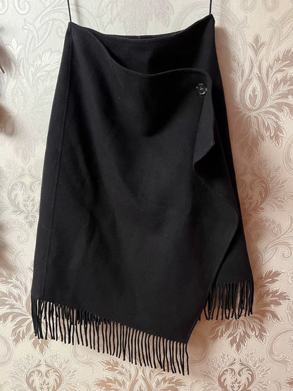COS Black Fringed Wrap Wool Skirt — front view