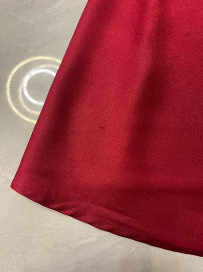 BCBGMAXAZRIA burgundy satin gown — label detail