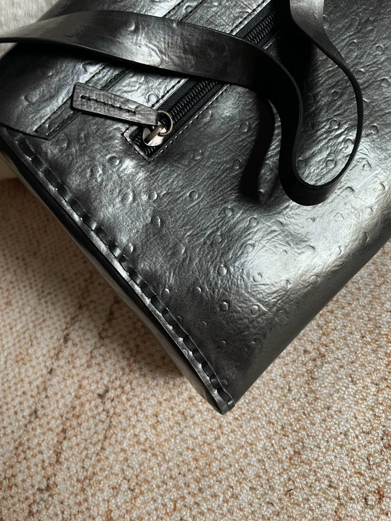 Dark Bronze Ostrich-Embossed Vintage Shoulder Bag