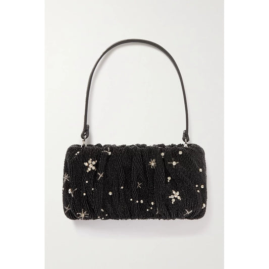 STAUD Black Floral Beaded Bag — front view