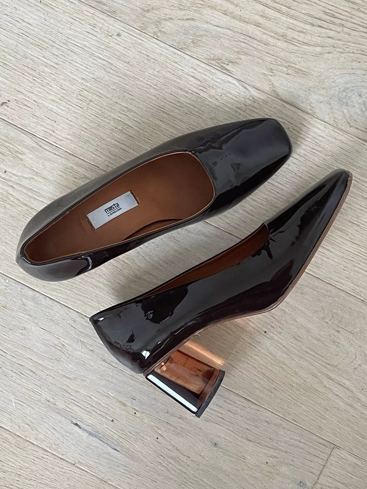 Miista Patent Square-Toe Clear-Heel Shoes — product detail 3