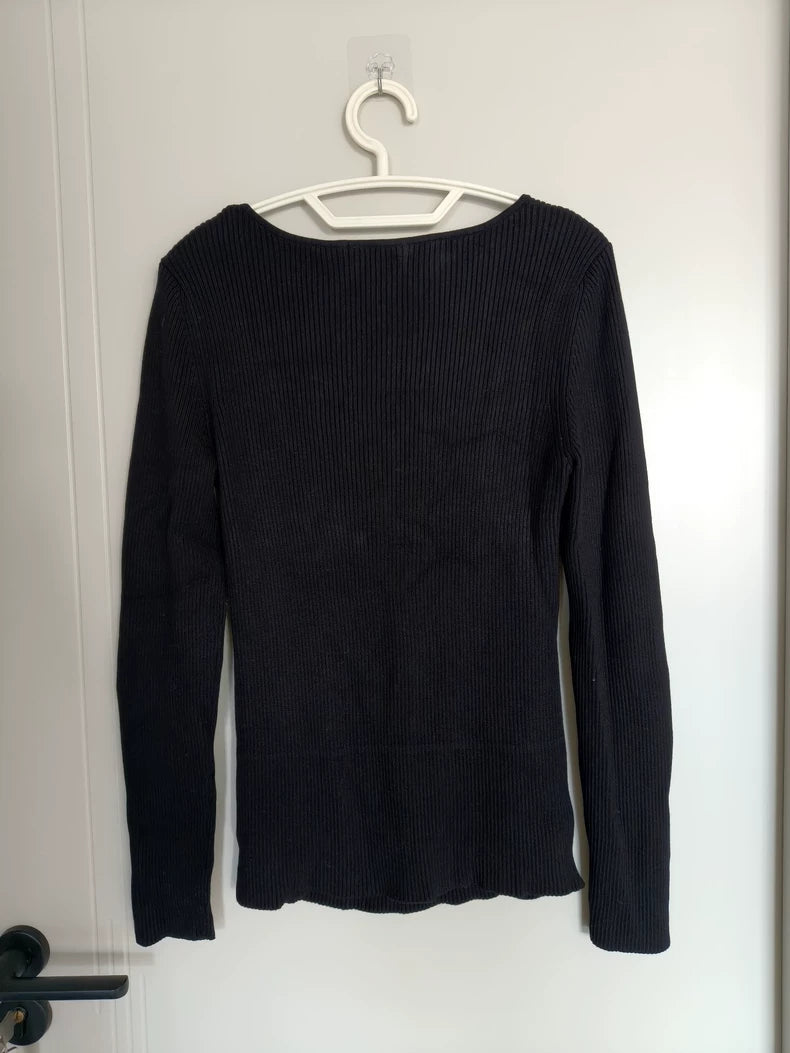 & Other Stories Black Square-Neck Knit Top