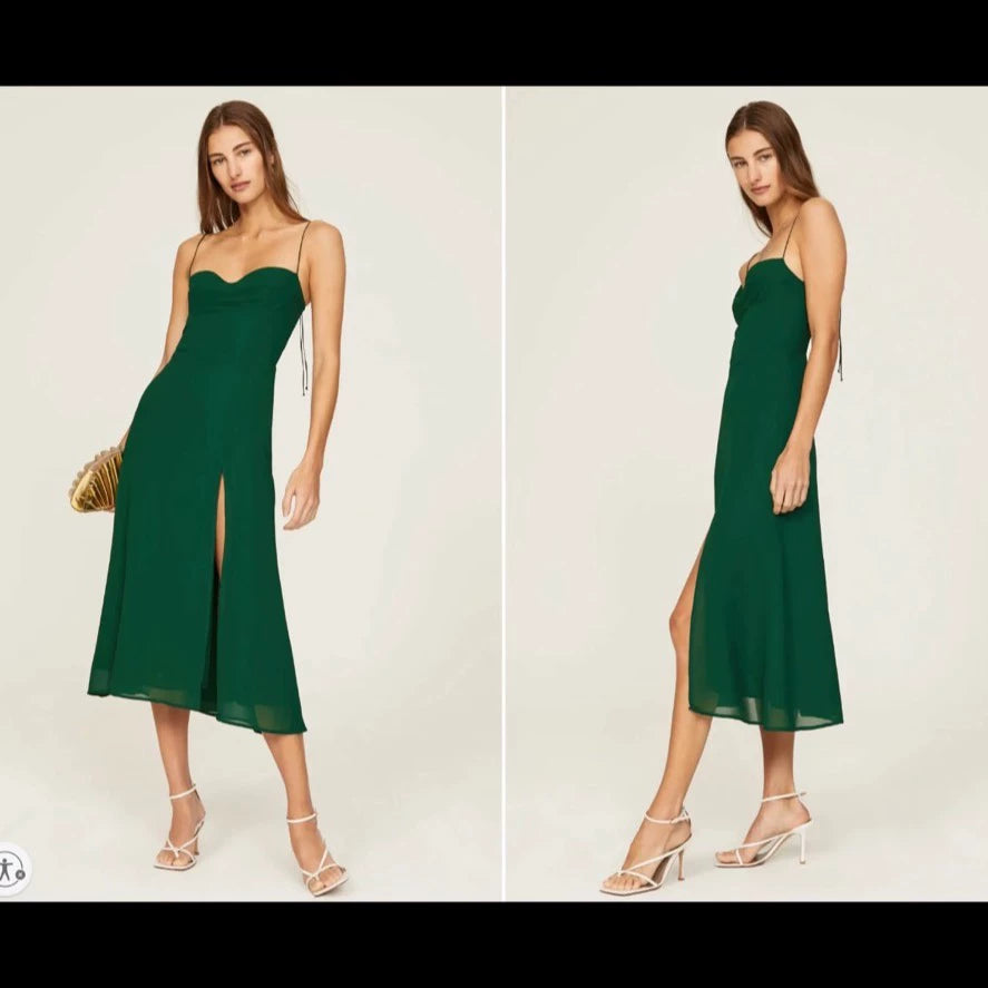 Reformation Juliette Green Slit Dress — product detail 2