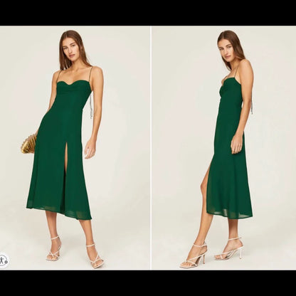 Reformation Juliette Green Slit Dress — product detail 2