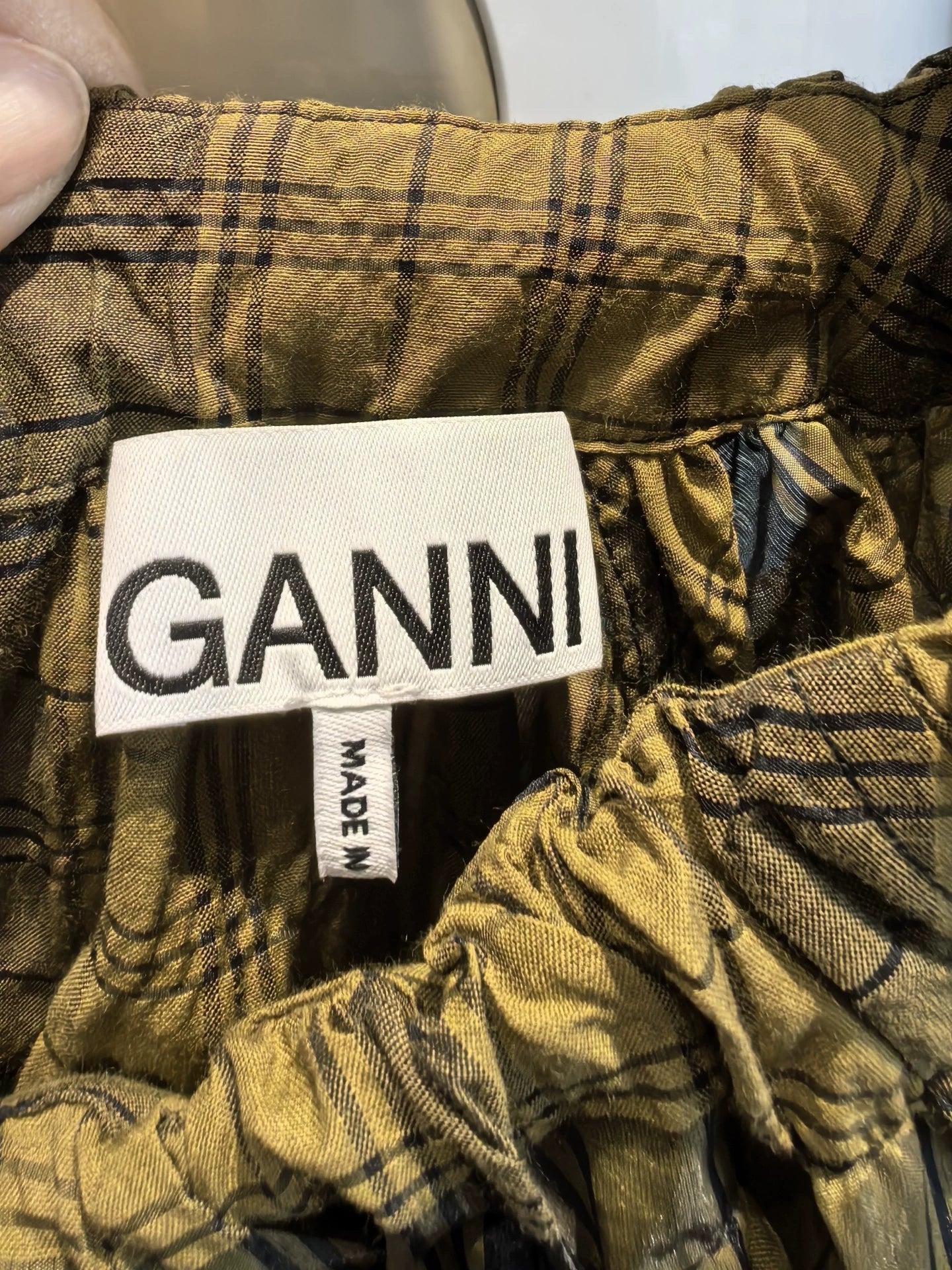 GANNI Ochre Check Seersucker Mini Dress — product detail 4
