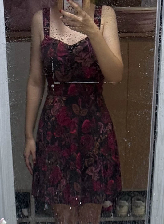 MONKI Black Rose Print Slip Mini Dress