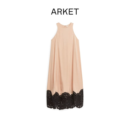 ARKET Apricot Maxi Dress with Black Lace Hem — front view