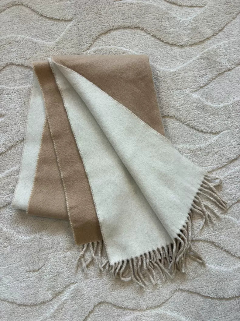 ARKET Reversible Cream and Khaki Wool Scarf