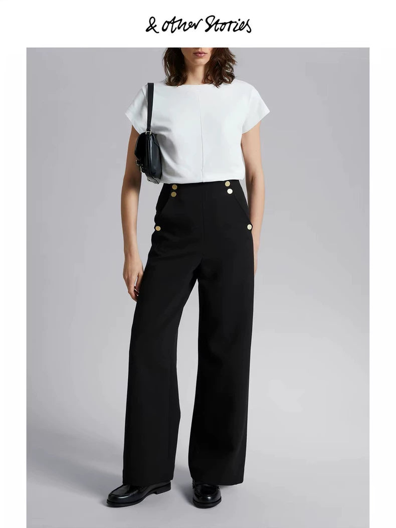 & Other Stories Gold-Button Black Trousers