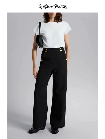 & Other Stories Gold-Button Black Trousers