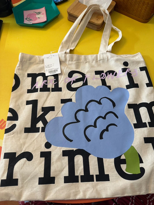 Marimekko Beige Floral-Logo Canvas Tote