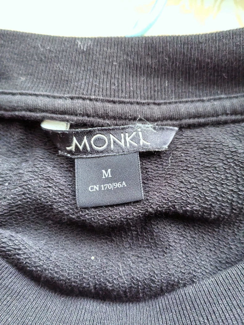 MONKI Black Cropped Cotton Long-Sleeve Top