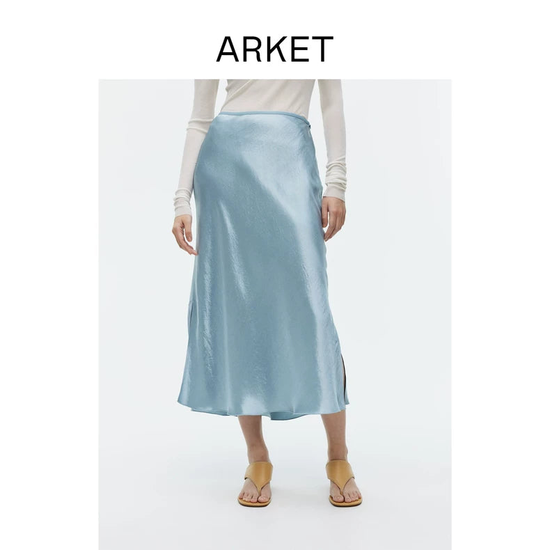 ARKET Light Blue Bias-Cut Satin-Effect Skirt