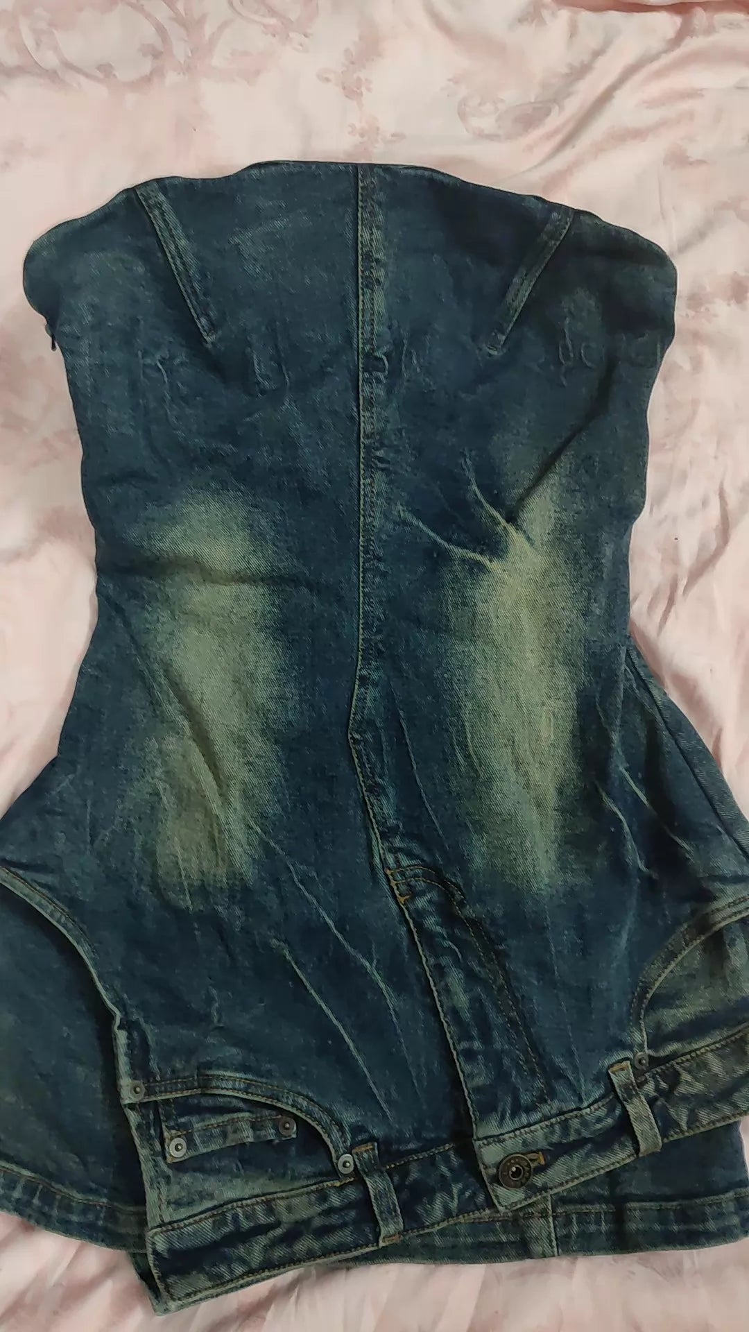 MARRKNULL Washed Dark Blue Denim Strapless Dress — original seller image 2