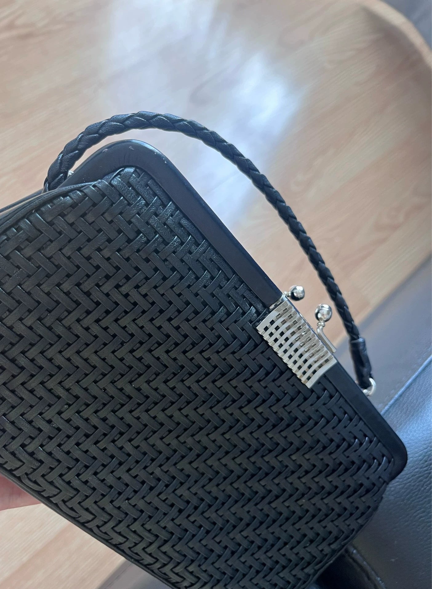 Japanese Showa-Era Vintage Woven Leather Handbag — original seller image 6