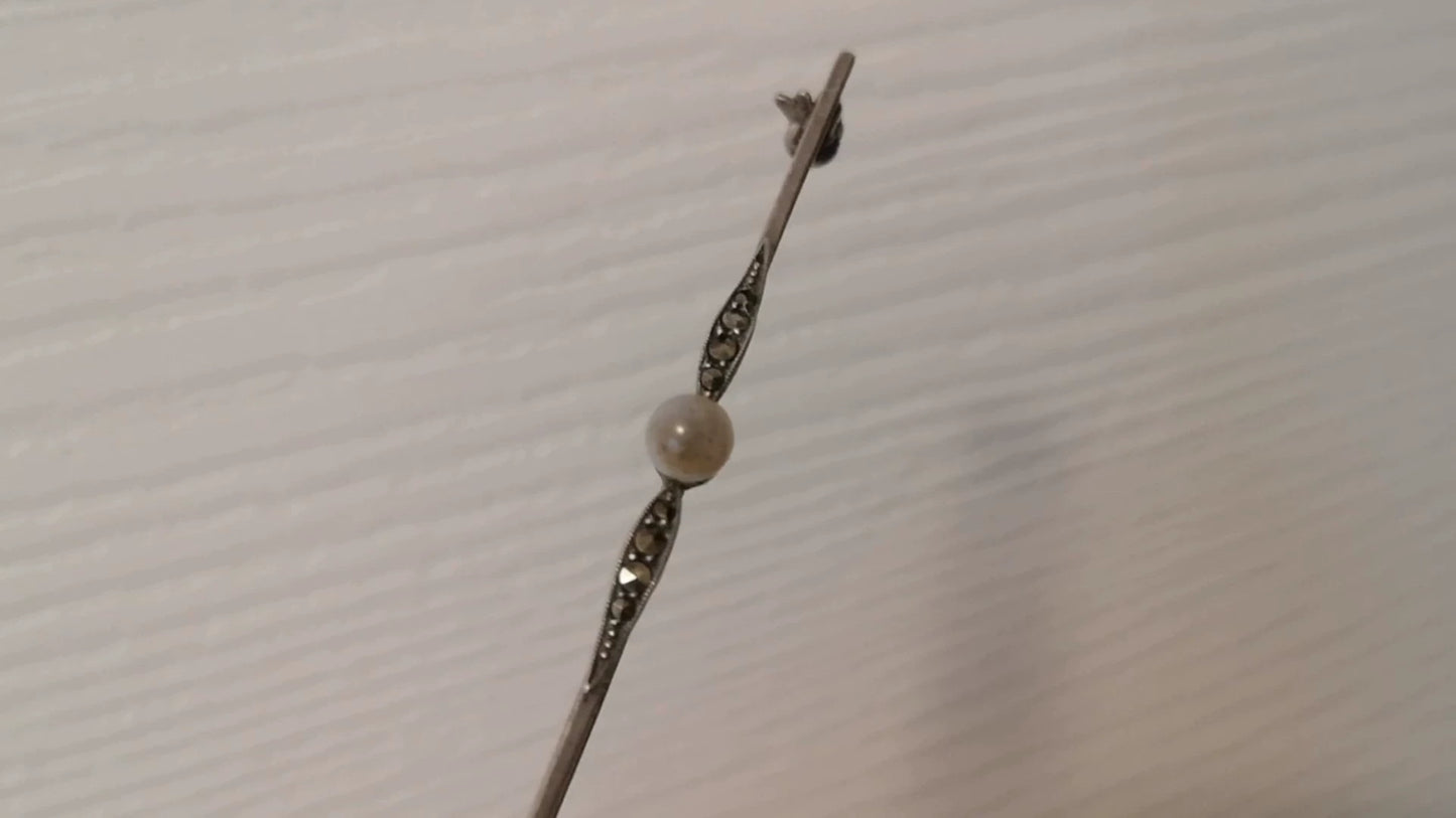 European Vintage Sterling Silver Grey Agate Brooch — original seller image 1