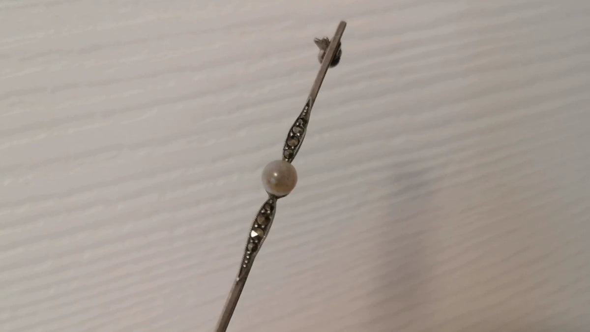 European Vintage Sterling Silver Grey Agate Brooch — original seller image 1