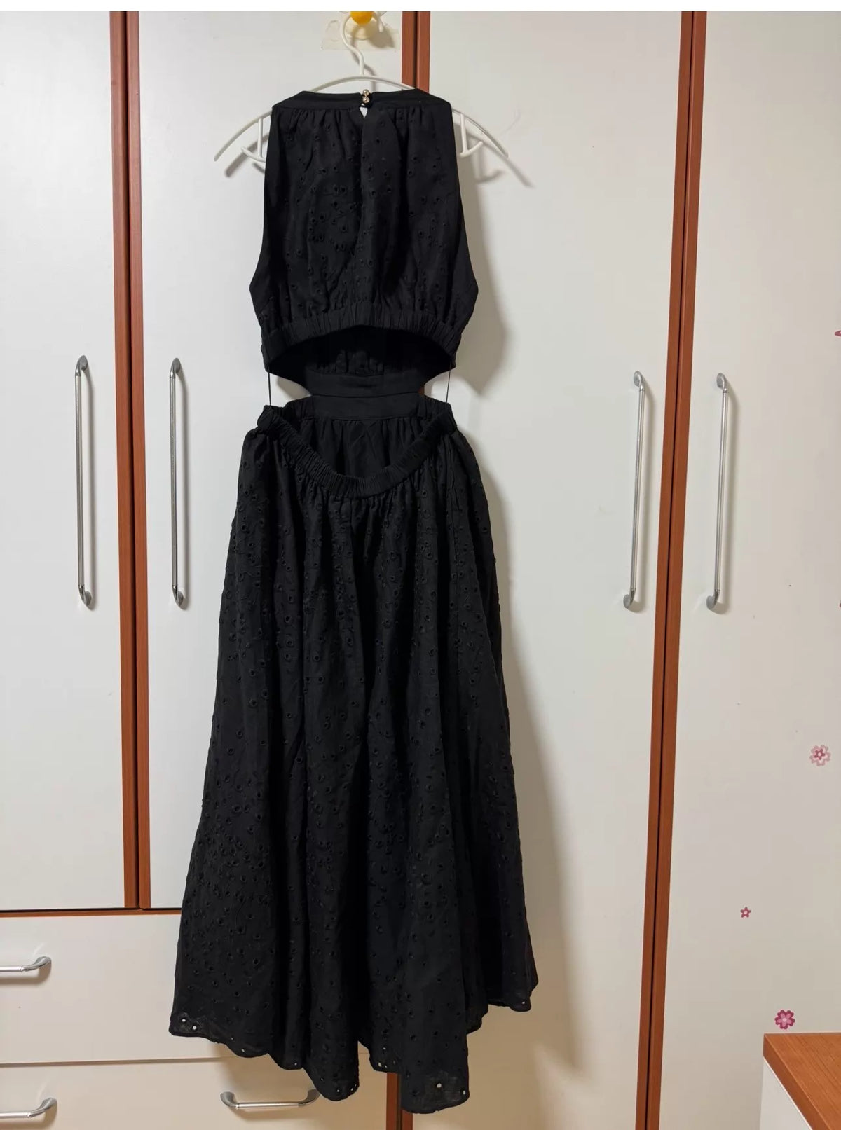 Acler black embroidered jumpsuit — fabric detail