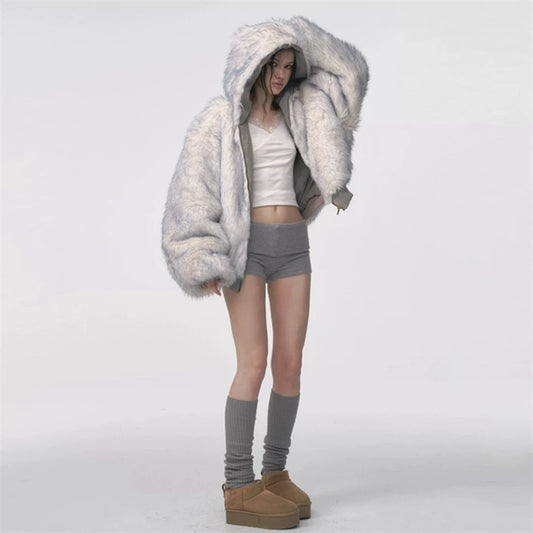 Ice Blue Faux-Suede Hooded Jacket