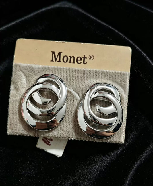 Monet Silver Double-Hoop Clip-On Earrings — front view