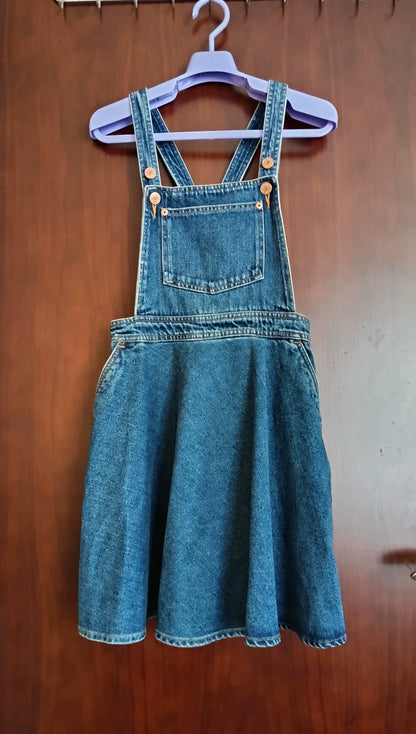 MONKI Dark Blue Denim Pinafore Dress