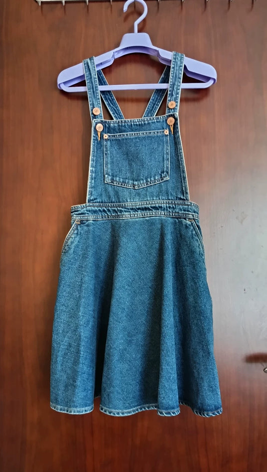 MONKI Dark Blue Denim Pinafore Dress