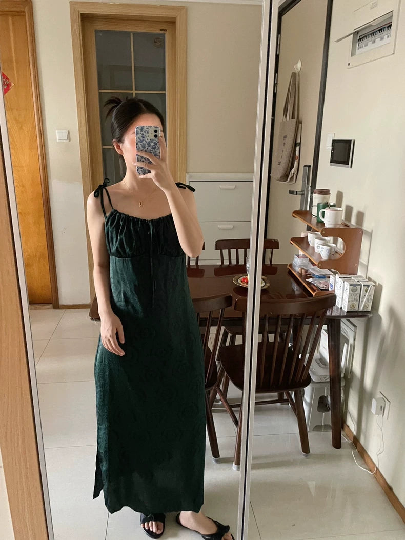Emerald tie strap maxi dress