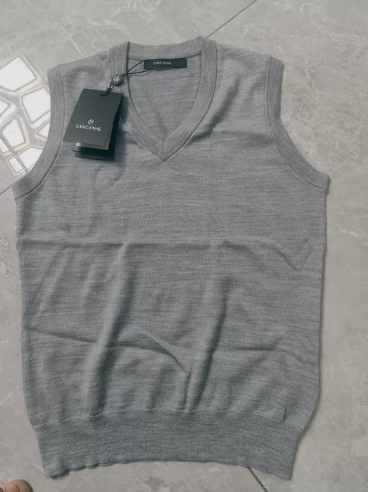 Gray V-Neck Wool Vest