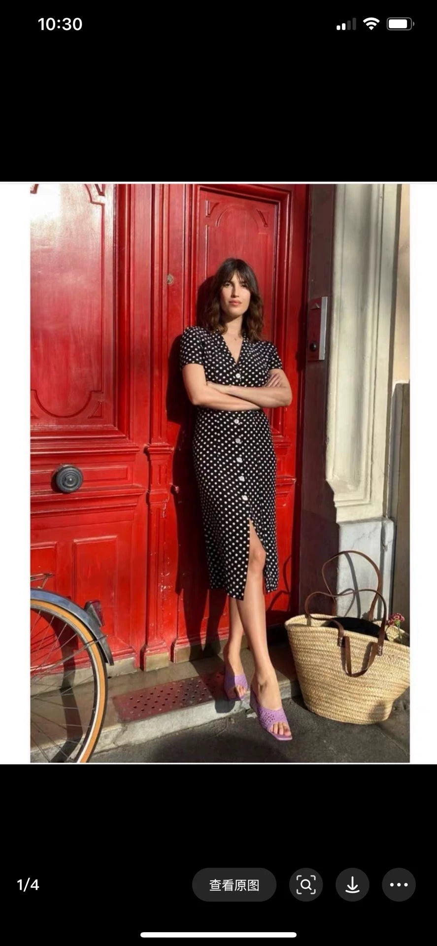 Rouje Black Polka-Dot Dress — front view