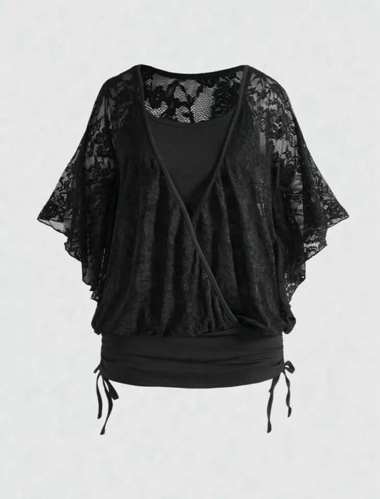 Plus-Size Lace Ruffle Top