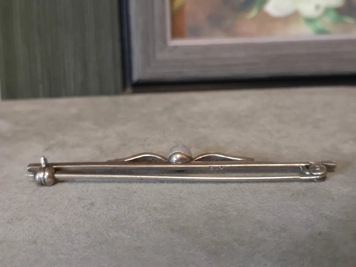 European Vintage Sterling Silver Grey Agate Brooch — original seller image 4