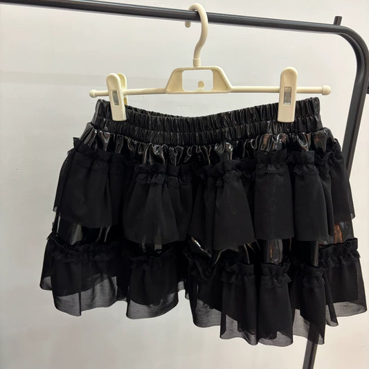 PU Lace Tiered Goth Skirt