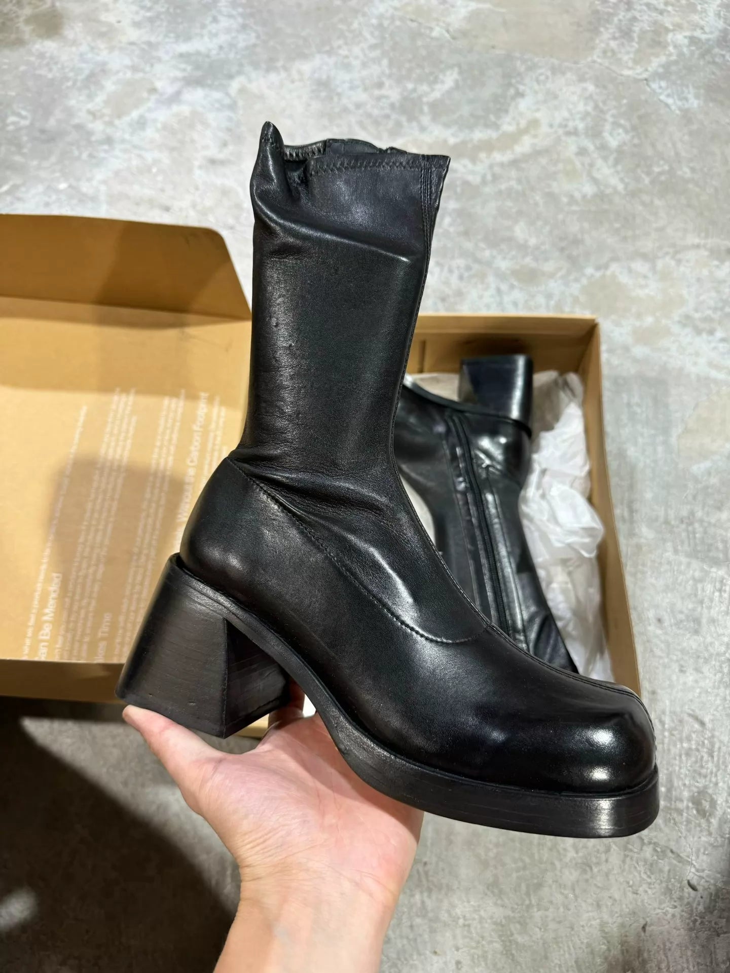 Miista Square-Toe Leather Block-Heel Ankle Boots — original seller image 1