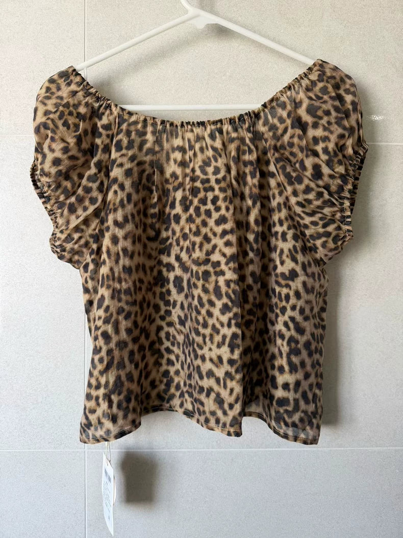 Humor Me leopard puff sleeve tie top