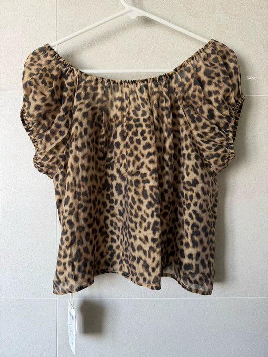 Humor Me leopard puff sleeve tie top
