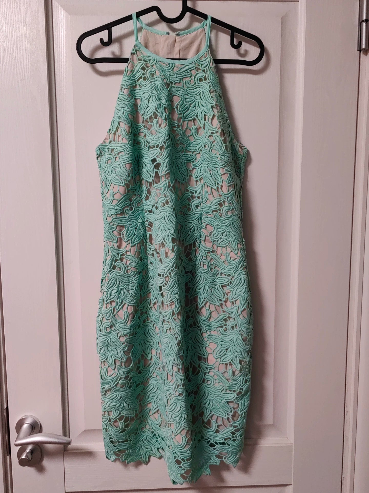 Keepsake seafoam lace halter midi dress — full view