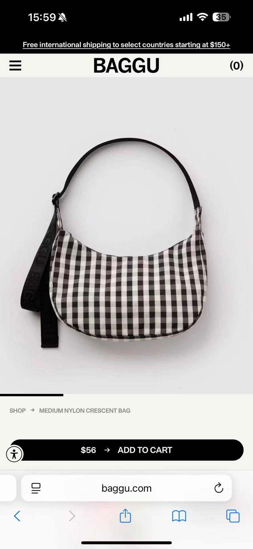 BAGGU Small Check Crescent Bag — front view