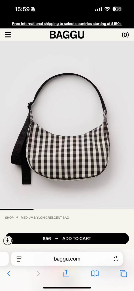 BAGGU Small Check Crescent Bag — front view