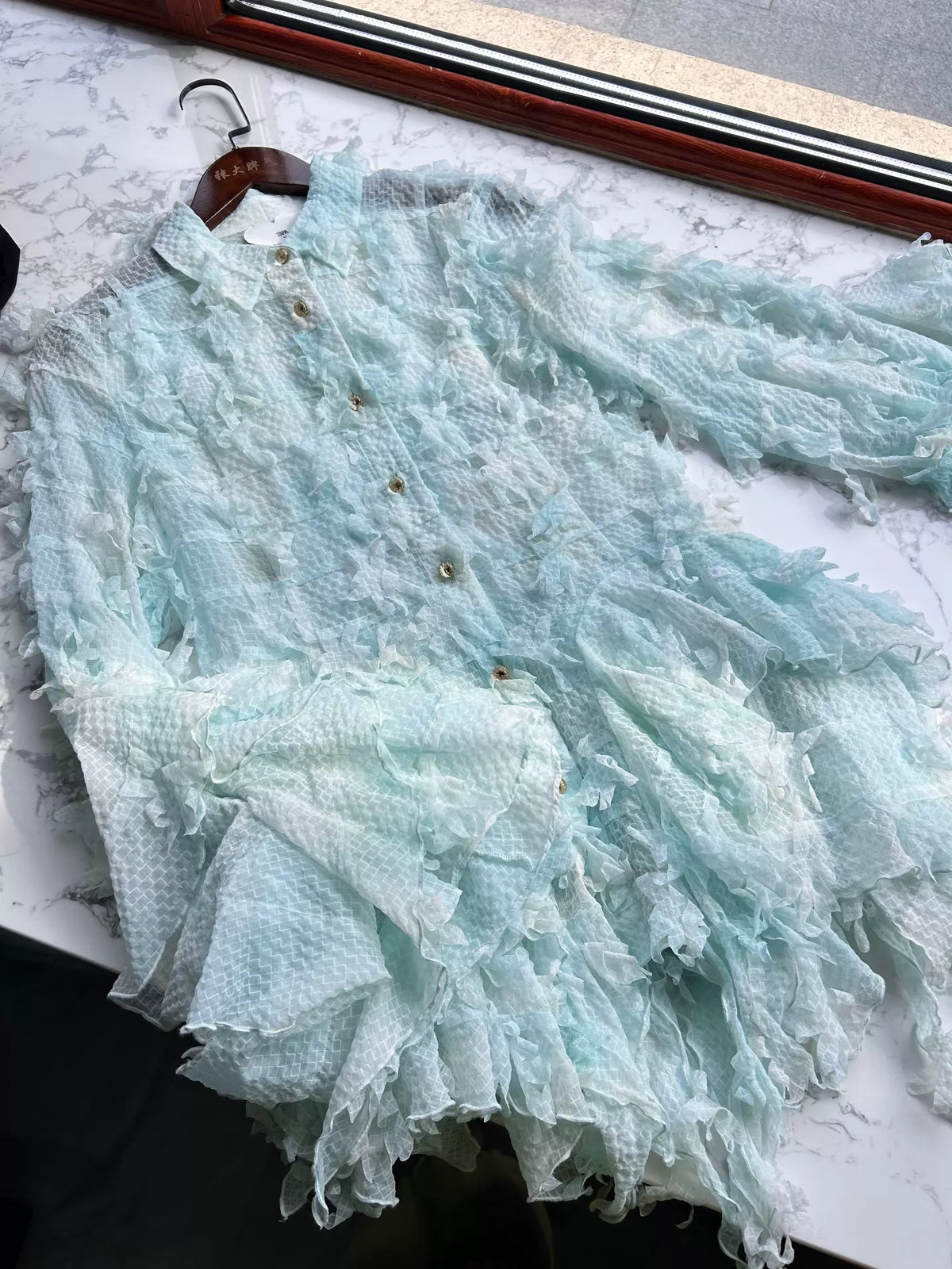 Zara x Susan Fang Blue Fringe Shirt Dress – XS — original seller image 2