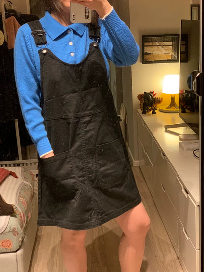 MONKI Black Denim Pinafore Mini Dress