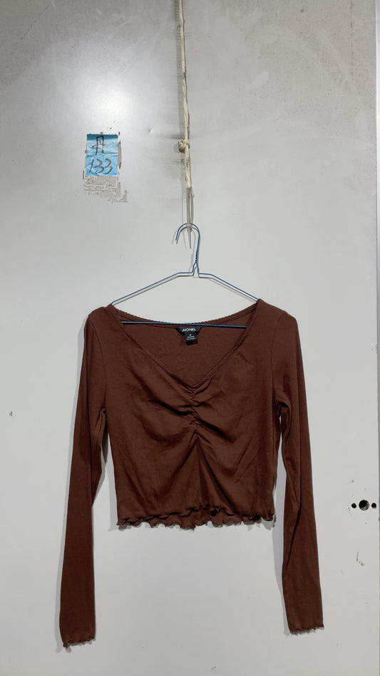 MONKI Brown V-Neck Cropped Top