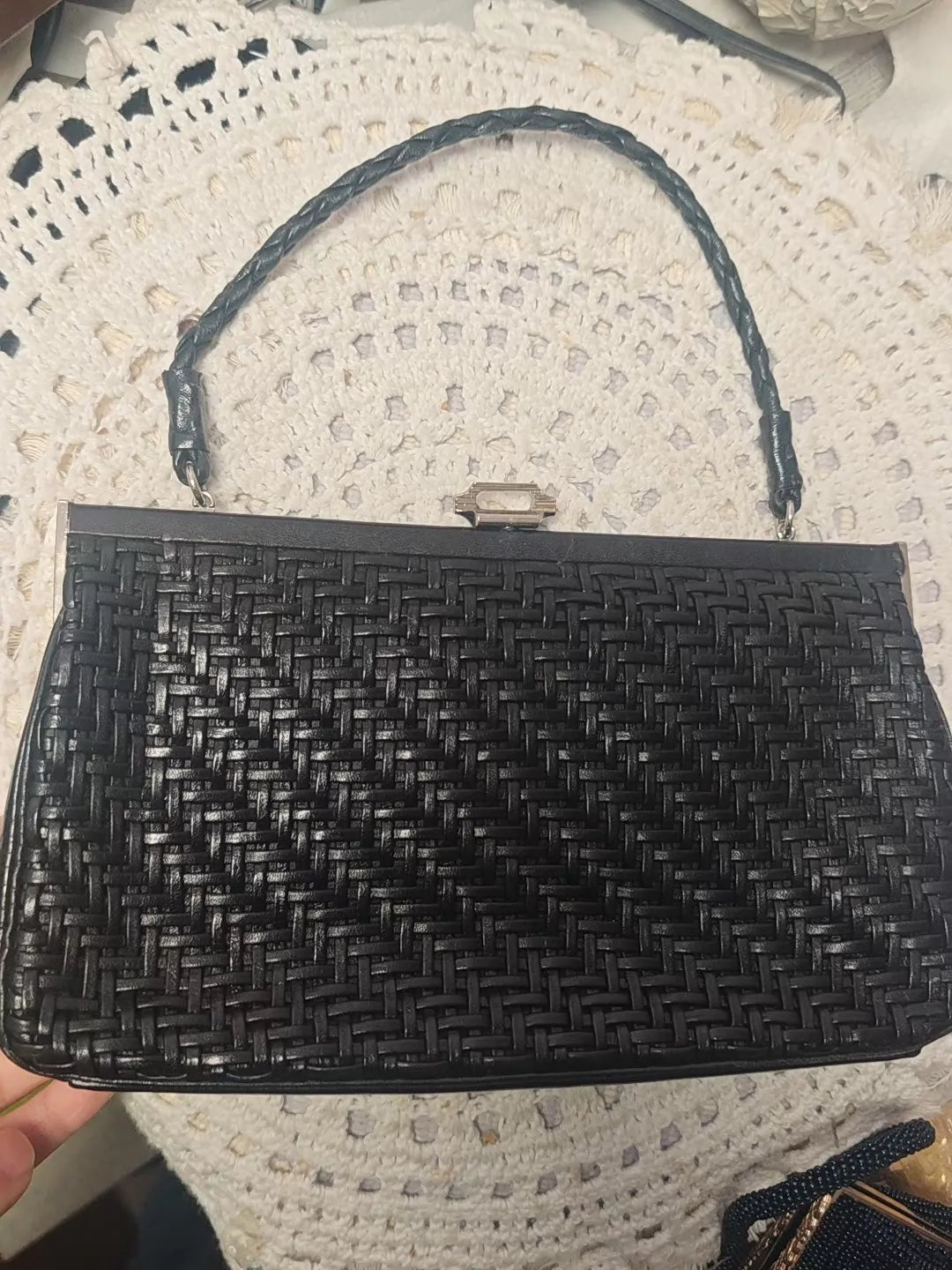 Japanese Vintage Woven Leather Evening Clutch — original seller image 3