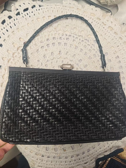 Japanese Vintage Woven Leather Evening Clutch — original seller image 3