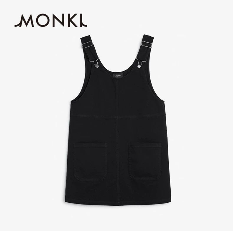MONKI Black Denim Pinafore Mini Dress