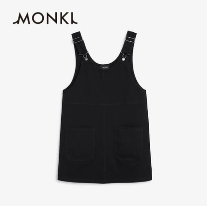 MONKI Black Denim Pinafore Mini Dress