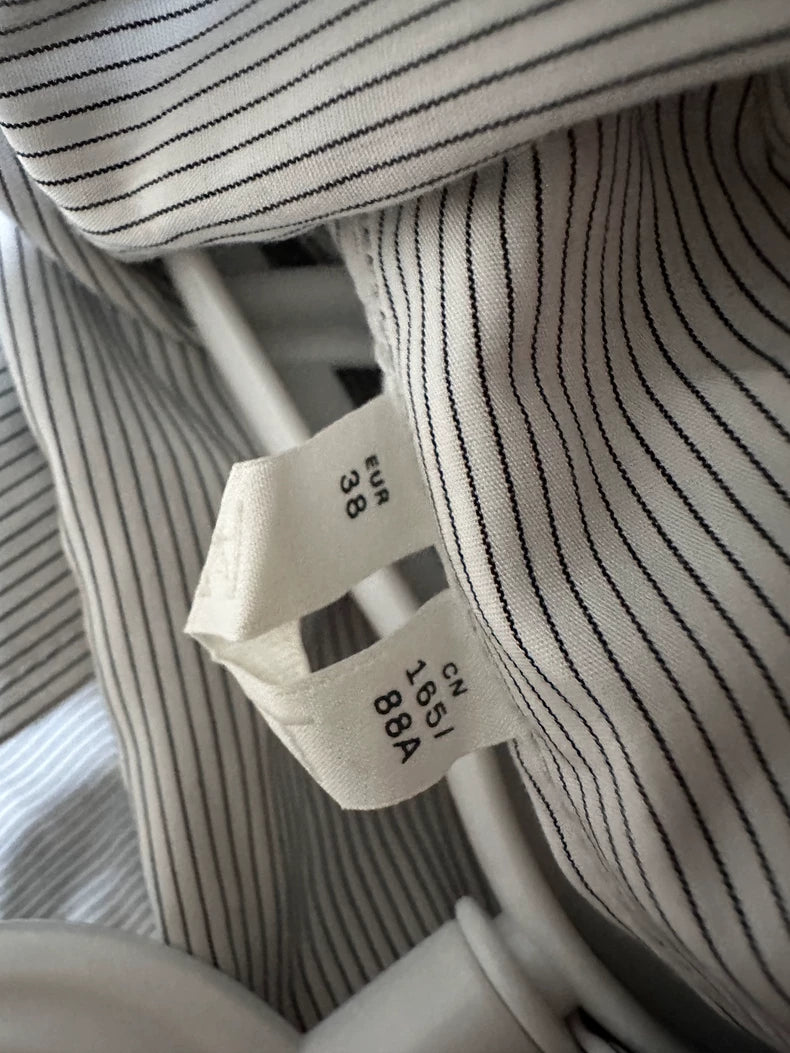 ARKET Grey Striped Scarf-Neck Shirt