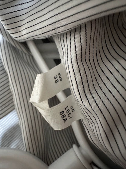 ARKET Grey Striped Scarf-Neck Shirt