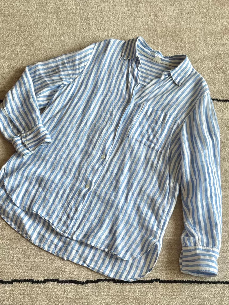 ARKET Blue Striped Linen Shirt